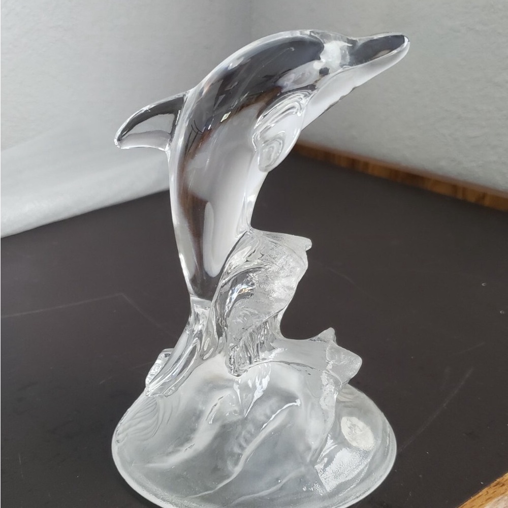 Cristal d'Arques Dolphin Clear Lead Crystal Figurine Frosted Glass Base France